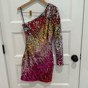 One shoulder ombré sequin dress